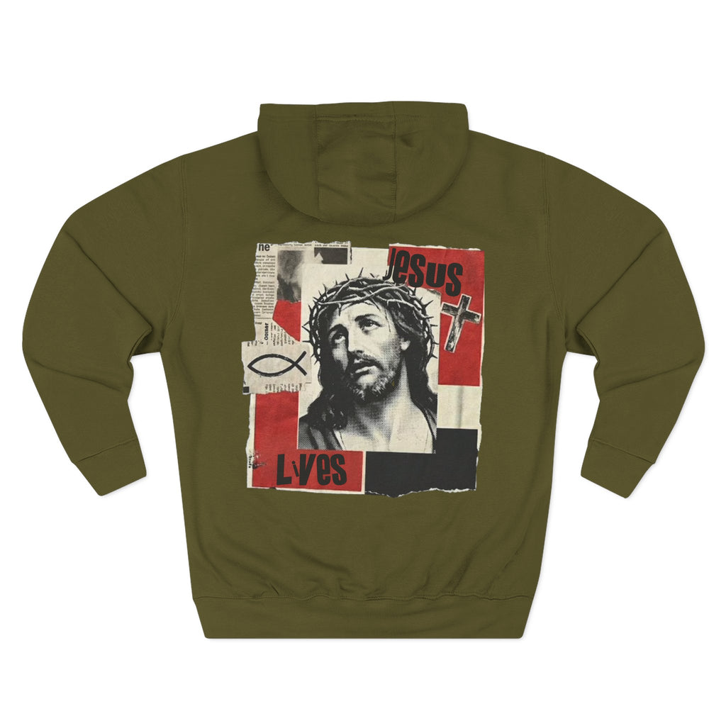 “Jesus lives”Three-Panel Fleece Hoodie